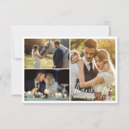 Elegant eenvoudig script bruiloft 3 foto's bedankkaart