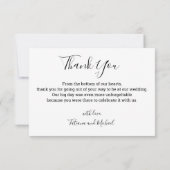 Elegant eenvoudig script bruiloft 3 foto's bedankkaart (Achterkant)