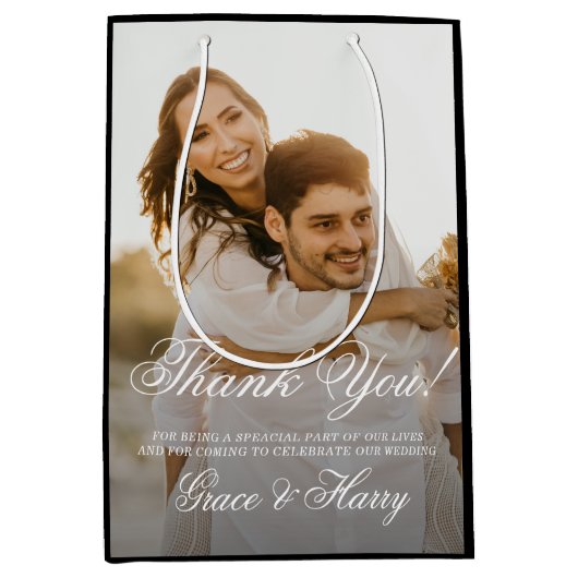 Elegant eenvoudig script bruiloft dank u medium cadeauzakje (Voorkant)