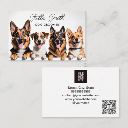 Elegant eenvoudig script Dog Grooming & Pet Sittin Visitekaartje (Voorkant / Achterkant)