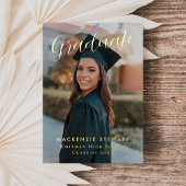 Elegant Eenvoudig Script Foto Afstuderen Gold Folie Uitnodiging