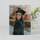 Elegant Eenvoudig Script Foto Gold Folie Aankondig Folie Uitnodiging (Staand Voorkant)