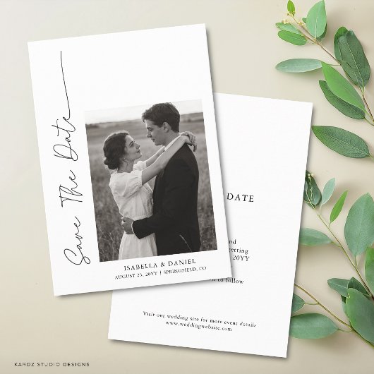 Elegant Eenvoudig Script Foto Huwelijk Save The Date