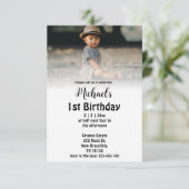 Elegant eenvoudig script foto jongen 1e verjaardag kaart (Staand voorkant)