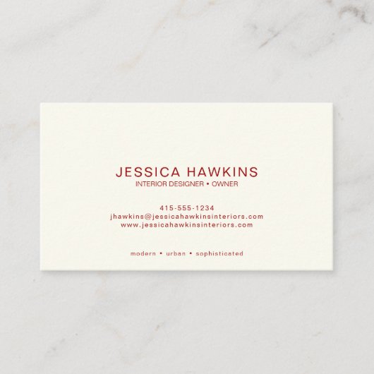 Elegant Eenvoudig Script Monogram Crimson Red Visitekaartje (Voorkant)