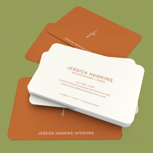 Elegant Eenvoudig Script Monogram Donker Sinaasapp Visitekaartje