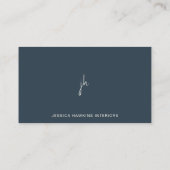 Elegant eenvoudig script monogram indigo blauw visitekaartje (Achterkant)