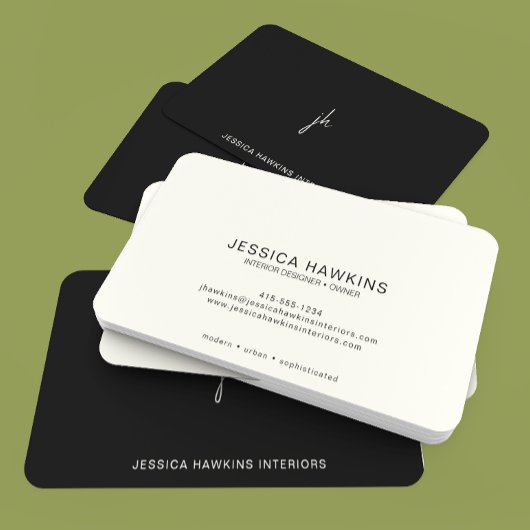 Elegant Eenvoudig Script Monogram Zwart Noir Visitekaartje