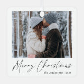 Elegant eenvoudig script paar foto Vrolijk kerstfe Metalen Ornament (Voorkant)