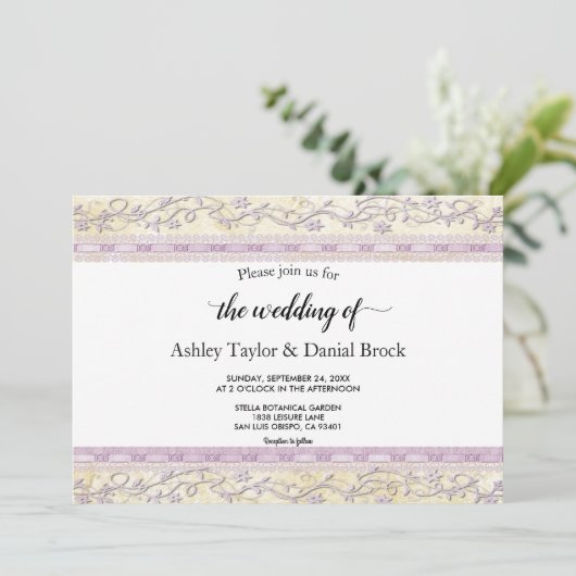 Elegant  eenvoudig script Paarse stijlvolle bruilo Kaart (Staand voorkant)