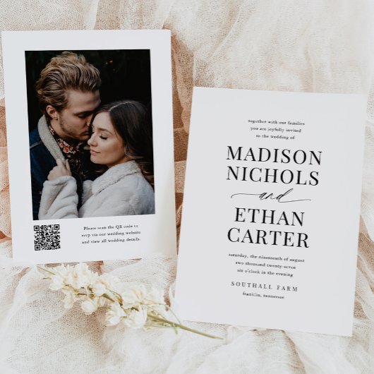 Elegant eenvoudig script QR-code Fotobruiloft Kaart