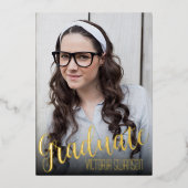 Elegant eenvoudig script trendy 4 foto Afstuderen Folie Uitnodiging (Voorkant)