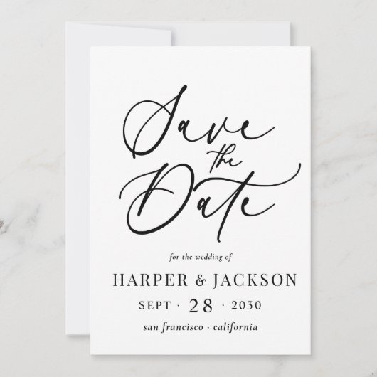 Elegant Eenvoudig Sla het Datumkalligrafiescript o Kaart (Voorkant)