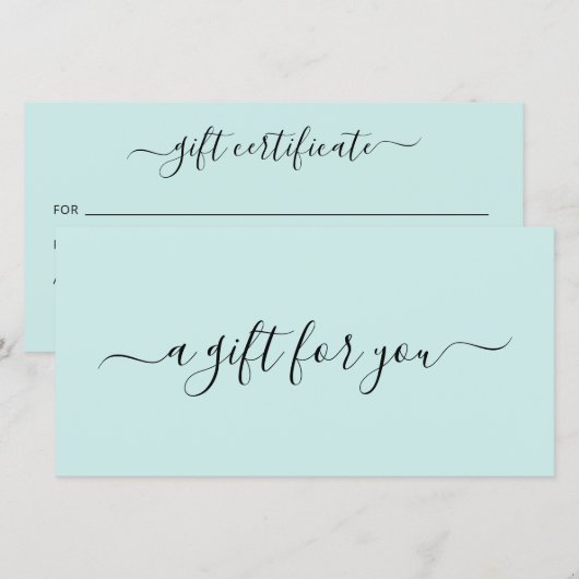 Elegant Eenvoudig Spa Teal Turquoise Cadeaubon (Voorkant / Achterkant)