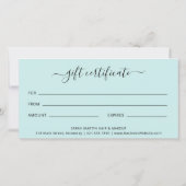 Elegant Eenvoudig Spa Teal Turquoise Cadeaubon (Achterkant)