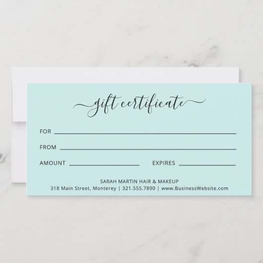 Elegant Eenvoudig Spa Teal Turquoise Cadeaubon (Achterkant)