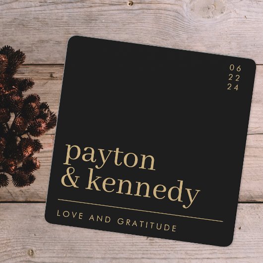 Elegant Eenvoudig Stijlvol Zwart en Goud Chique Vi Bedankkaart