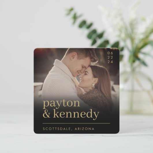 Elegant Eenvoudig Stijlvol Zwart en Goud Chique Vi Kaart (Staand voorkant)