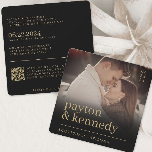 Elegant Eenvoudig Stijlvol Zwart en Goud Chique Vi Kaart