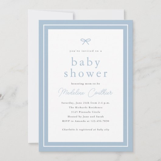 Elegant Eenvoudig Stoffig Blauw Jongens Baby showe Kaart (Voorkant)