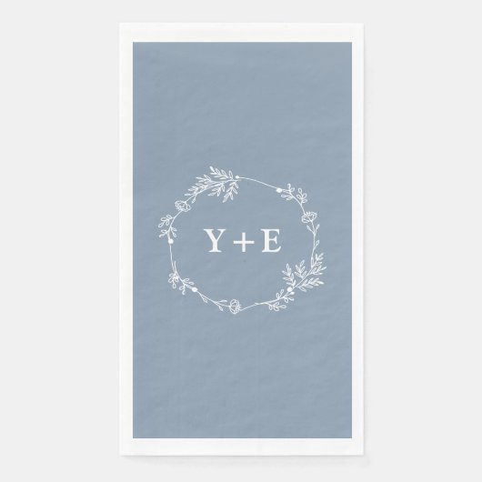 Elegant Eenvoudig Stoffig Blauw Monogrammed Huweli Servet (Voorkant)