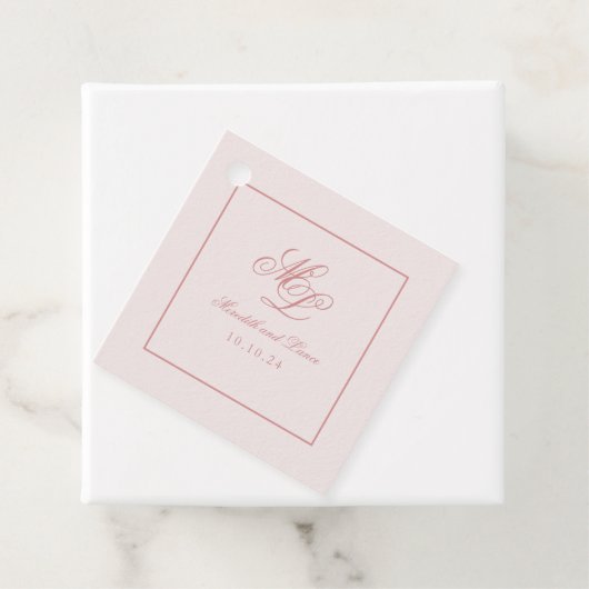 Elegant Eenvoudig Vierkant Roze Monogram Label (In situ)