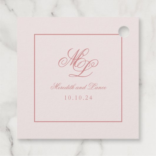 Elegant Eenvoudig Vierkant Roze Monogram Label (Achterkant)