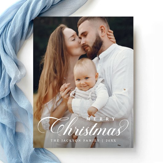 Elegant eenvoudig vrolijk kerstfotoscript briefkaart