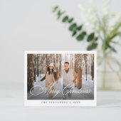 Elegant eenvoudig vrolijk kerstfotoscript feestdagenkaart (Staand voorkant)
