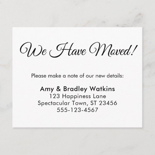 Elegant, eenvoudig We hebben adreswijziging gemaak Informatiekaartje (Voorkant)