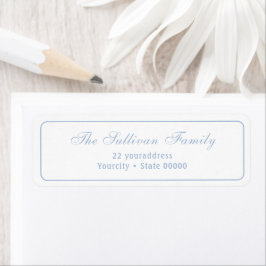 Elegant eenvoudig wit blauw retouradres label