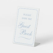 Elegant eenvoudig wit licht blauw gastenboek reclamebord met voetstuk (Voorkant)