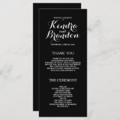 Elegant eenvoudig zwart aangepaste bruiloft progra programmakaart (Voorkant / Achterkant)