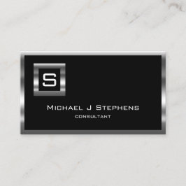 Elegant  Eenvoudig zwart en chroom monogram Visitekaartje