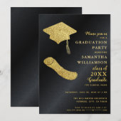 Elegant Eenvoudig Zwart en Goud Afstudeerfeest Kaart (Voorkant / Achterkant)