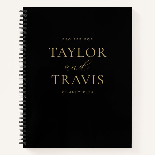 Elegant Eenvoudig Zwart en Goud Pas getrouwd Recep Notitieboek (Voorkant)