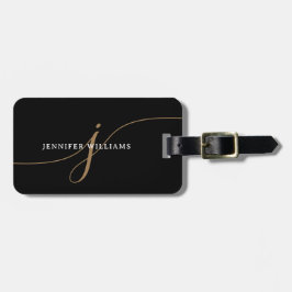 Elegant Eenvoudig Zwart en Goud Schrift Monogram Bagagelabel