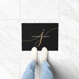 Elegant Eenvoudig Zwart en Goud Schrift Monogram Deurmat