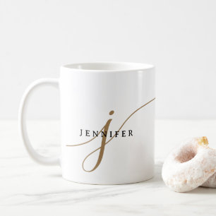 Elegant Eenvoudig Zwart en Goud Schrift Monogram Koffiemok