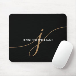 Elegant Eenvoudig Zwart en Goud Schrift Monogram Muismat