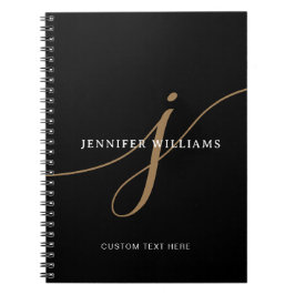 Elegant Eenvoudig Zwart en Goud Schrift Monogram Notitieboek