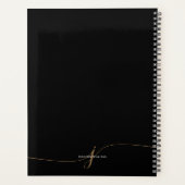 Elegant Eenvoudig Zwart en Goud Schrift Monogram Planner (Achterkant)