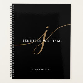 Elegant Eenvoudig Zwart en Goud Schrift Monogram Planner