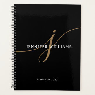 Elegant Eenvoudig Zwart en Goud Schrift Monogram Planner