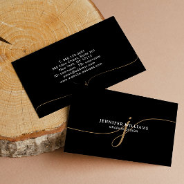 Elegant Eenvoudig Zwart en Goud Schrift Monogram Visitekaartje