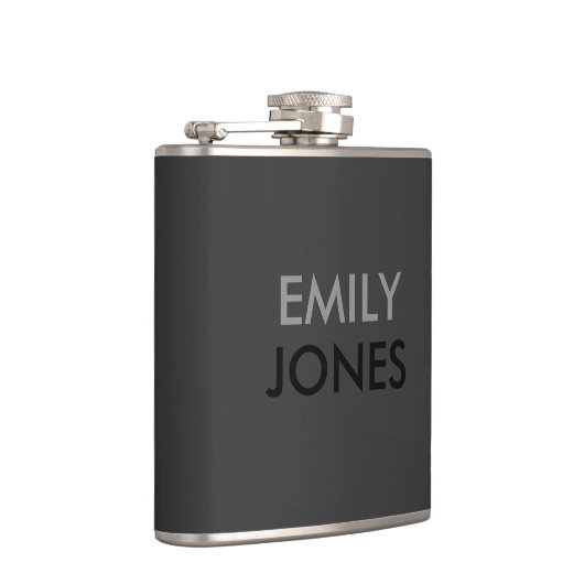 Elegant eenvoudig zwart en grijs gepersonaliseerd heupfles (Rechts)