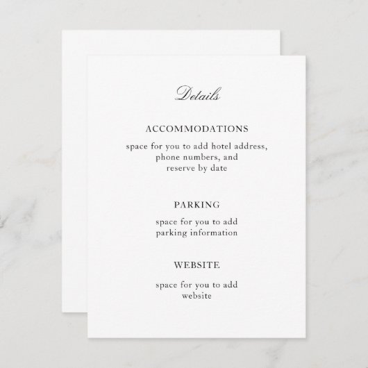 Elegant, eenvoudig zwart en wit informatiekaartje (Voorkant / Achterkant)