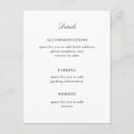 Elegant, eenvoudig zwart en wit informatiekaartje (Voorkant)