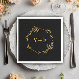 Elegant Eenvoudig Zwart Goud Monogrammed Bruiloft Servet