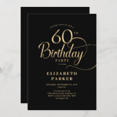 Elegant Eenvoudig Zwart Goud Script 60e Verjaardag Kaart (Voorkant / Achterkant)